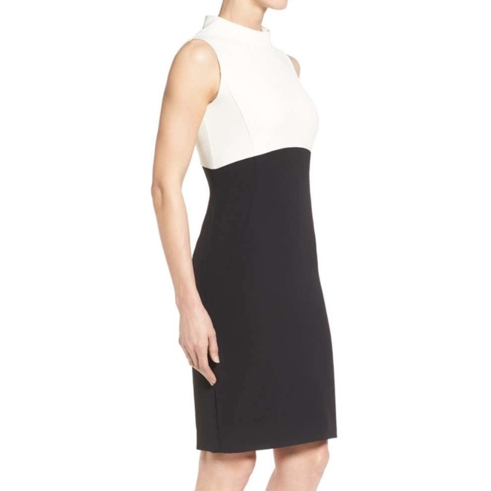 Mock Neck Color Block Patterned Sheath Dress